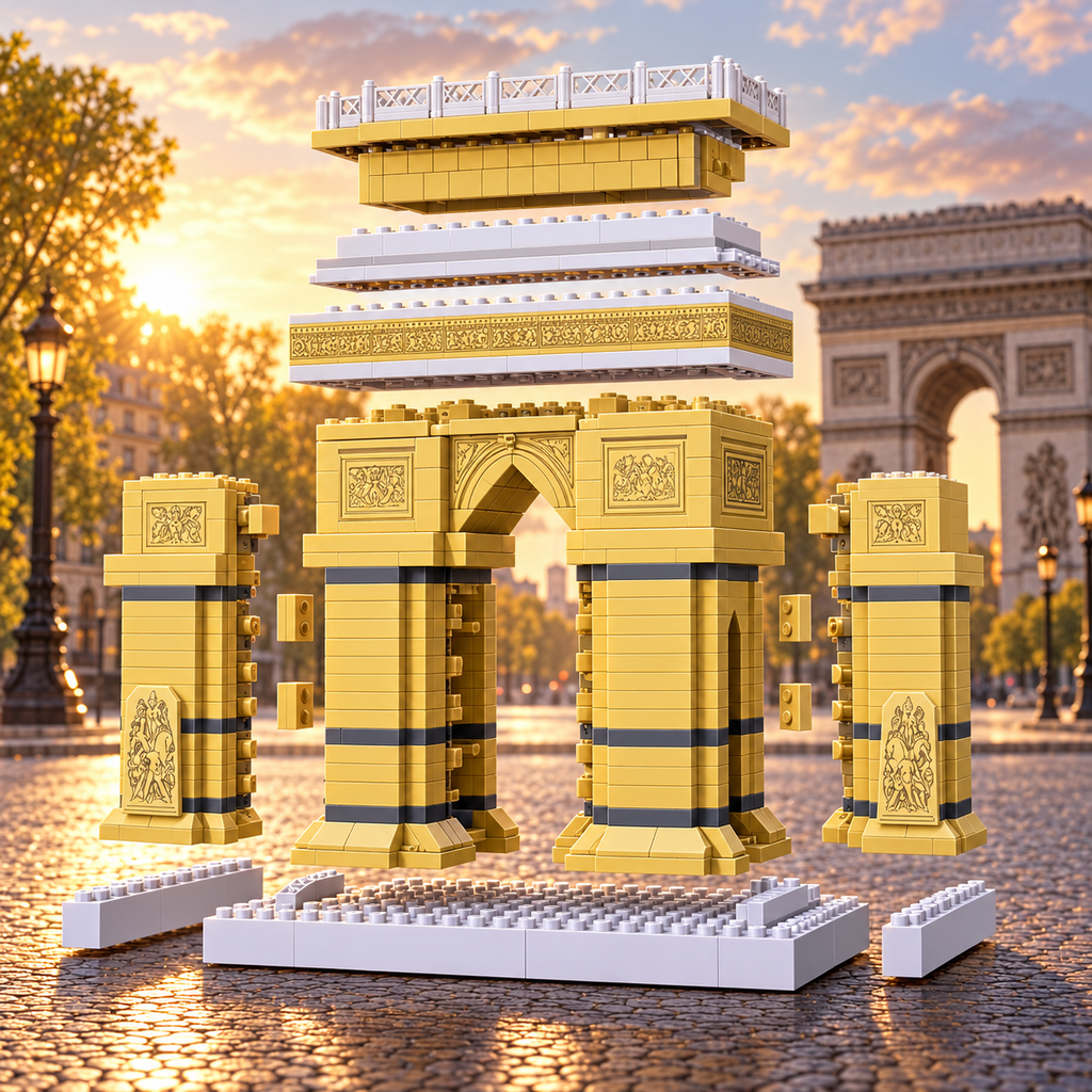 Arc de Triomphe Architecture Building Set — artistic exploded assembly illustration