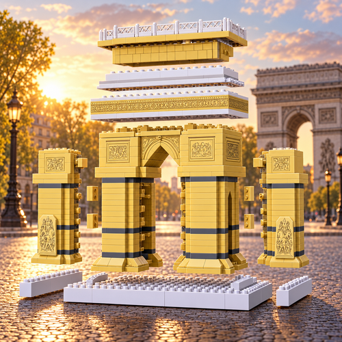 Arc de Triomphe Architecture Building Set — artistic exploded assembly illustration