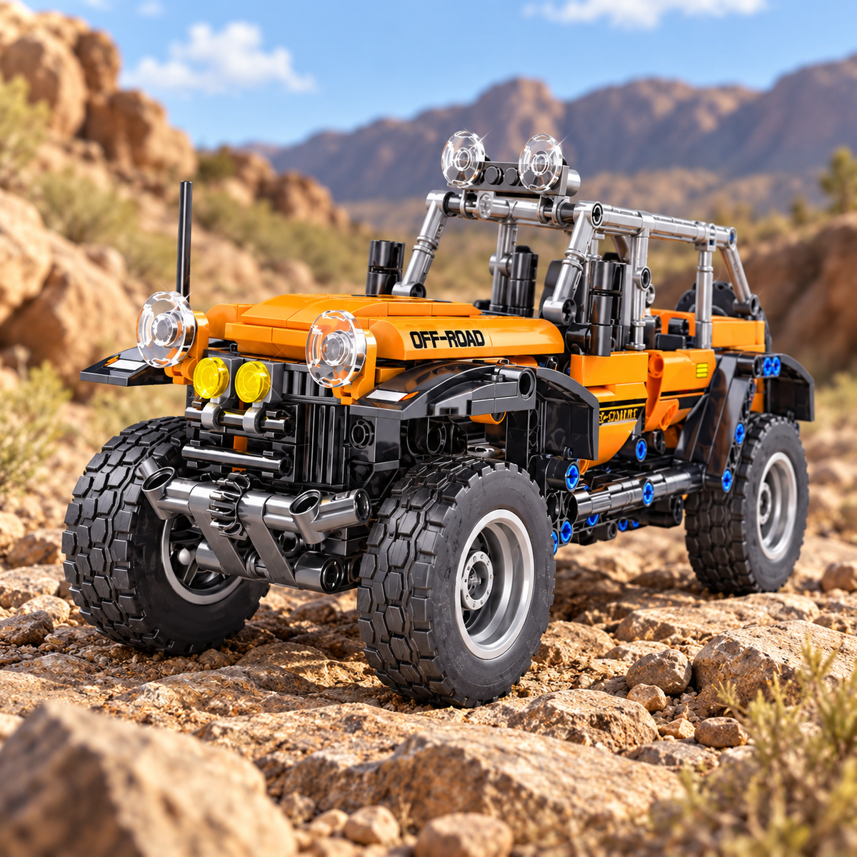Technique Orange Off-Road Vehicle — finished model in themed setting