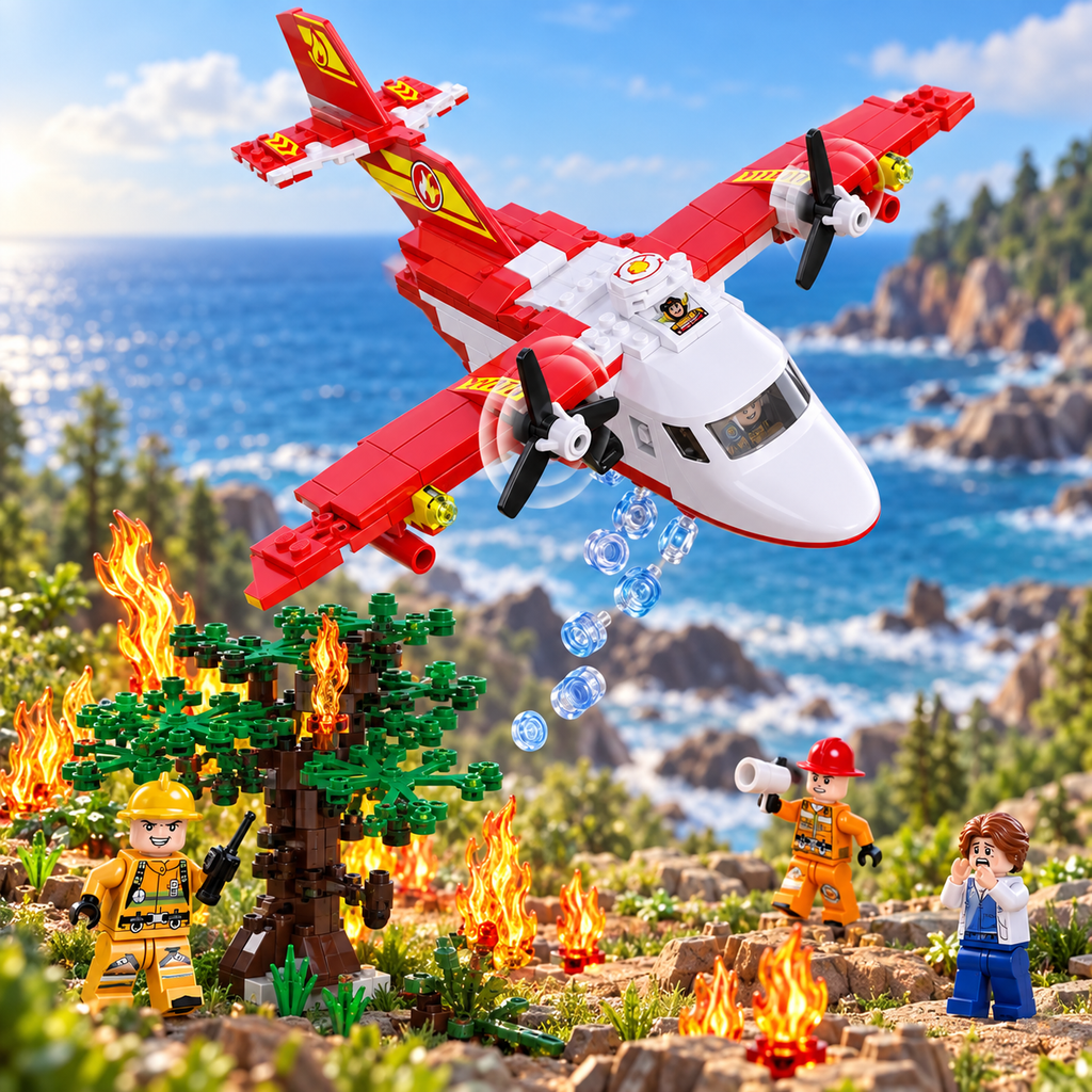 Global City Fire Rescue Plane — finished model in themed setting