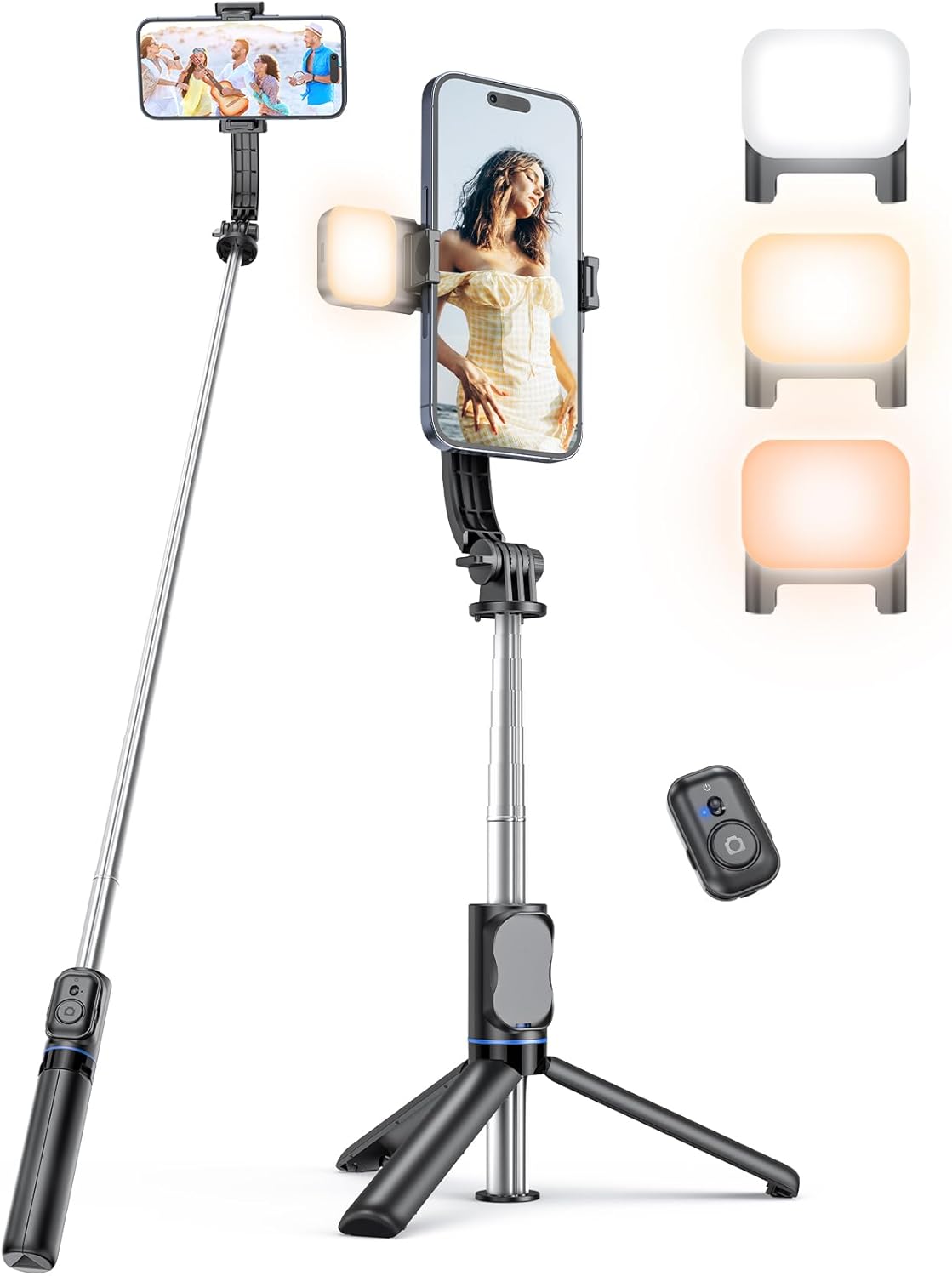 Selfie Stick Tripod with Detachable Phone Holder, 41.7" Extendable Phone Tripod with Remote, 360° Rotatable Tripod Stand for Iphone, Samsung, and Android Smartphones (Black)