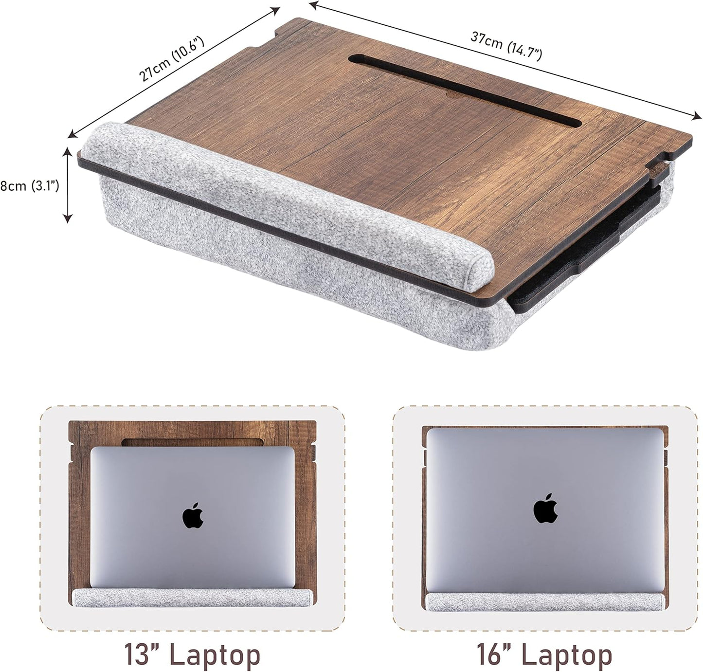 Laptop Tray - Lap Tray with Cushion, Laptop Table for Sofa, Lap Desk for Laptop, Adjustable Laptop Stand for Bed, Laptop Desk Stand, Laptop Lap Tray for Bed, Laptop Bed Table (Walnut)