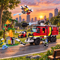 Cities Fire Rescue Truck & Drone — finished model in themed setting