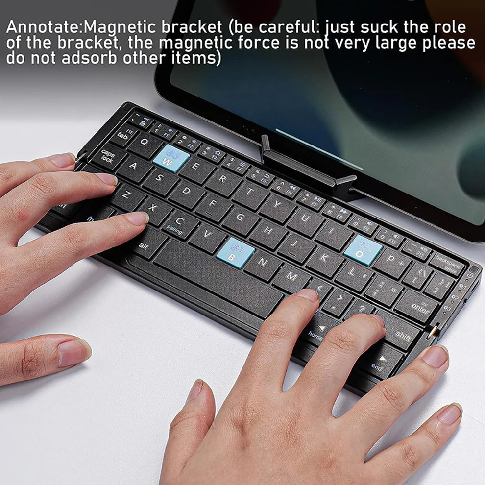 Foldable Wireless Keyboard with Magnetic Stand Aluminum Alloy Mini Folding Keyboard Rechargeable Keyboard for Tablet/Pad