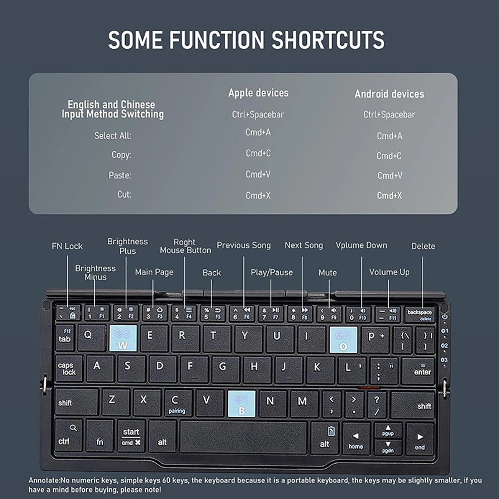 Foldable Wireless Keyboard with Magnetic Stand Aluminum Alloy Mini Folding Keyboard Rechargeable Keyboard for Tablet/Pad