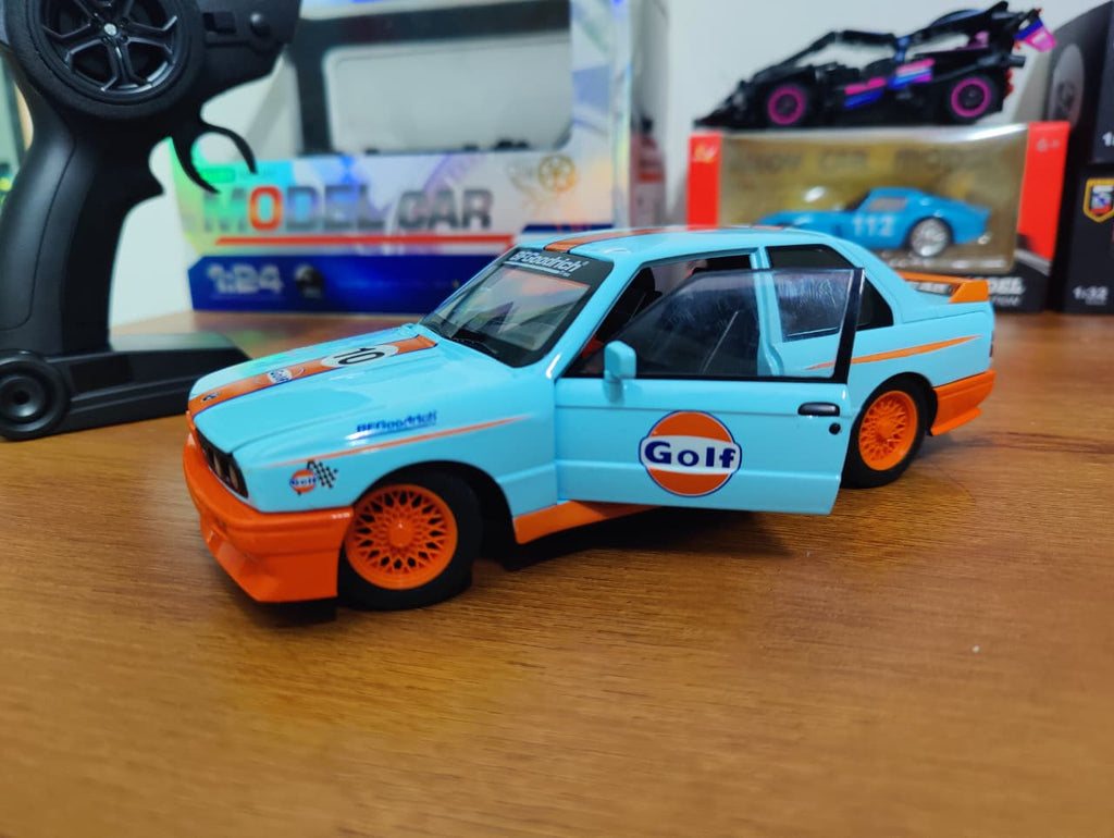 BMW M3 1:24 RC Diecast Car – Light Blue & Orange