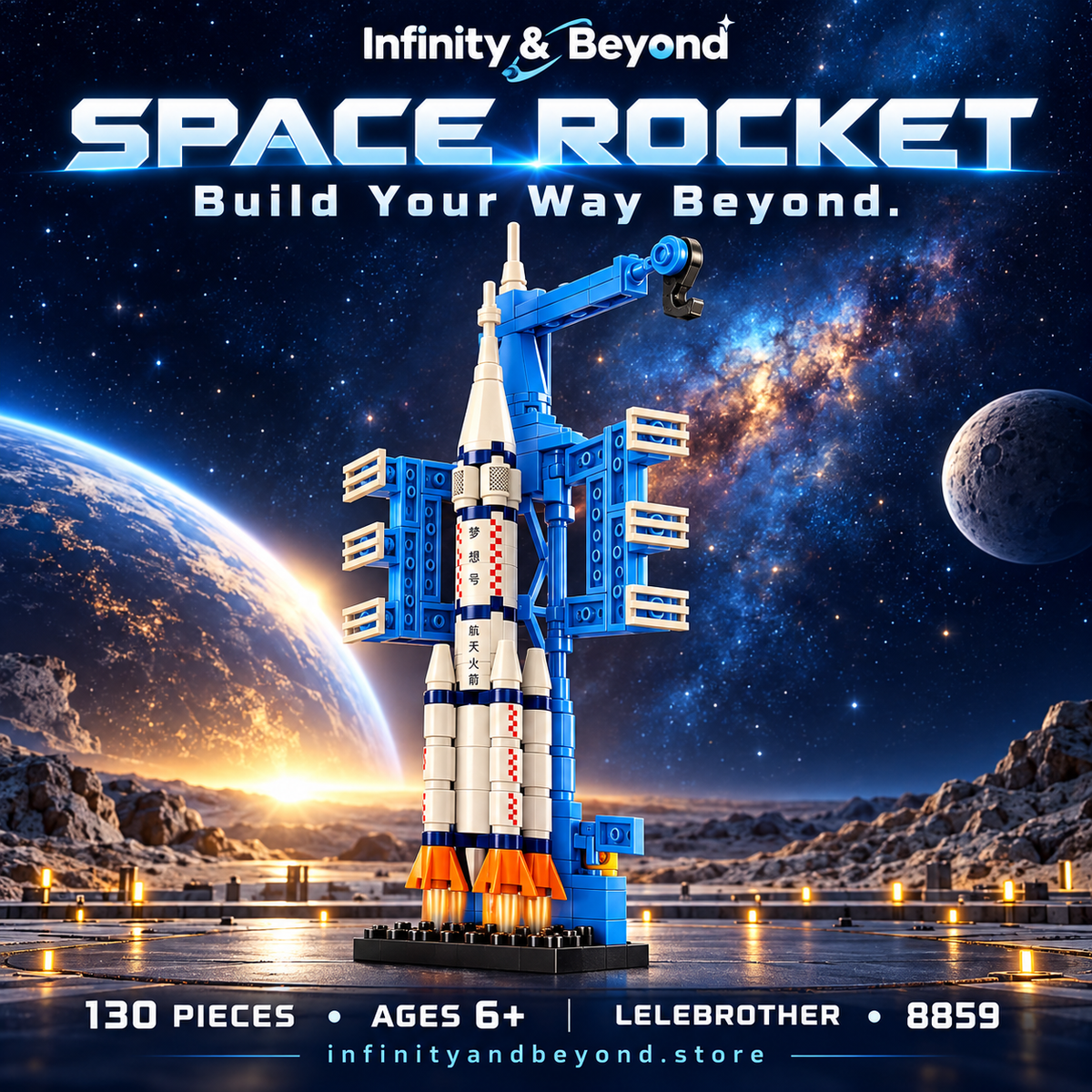 Space Rocket & Launch Tower Building Set — 130 Pieces | LELEBROTHER 8859 — themed thumbnail