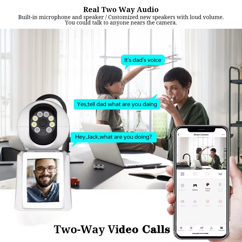 Smart Home Camera Wireless Two Way Video Calling LCD Screen Wifi Security Camera with AI Human Tracking