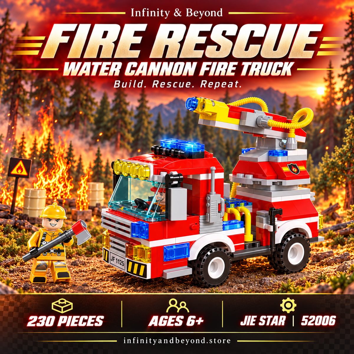 Global City Water Cannon Fire Truck Building Set – 230 Pieces (52006) — detailed thumbnail