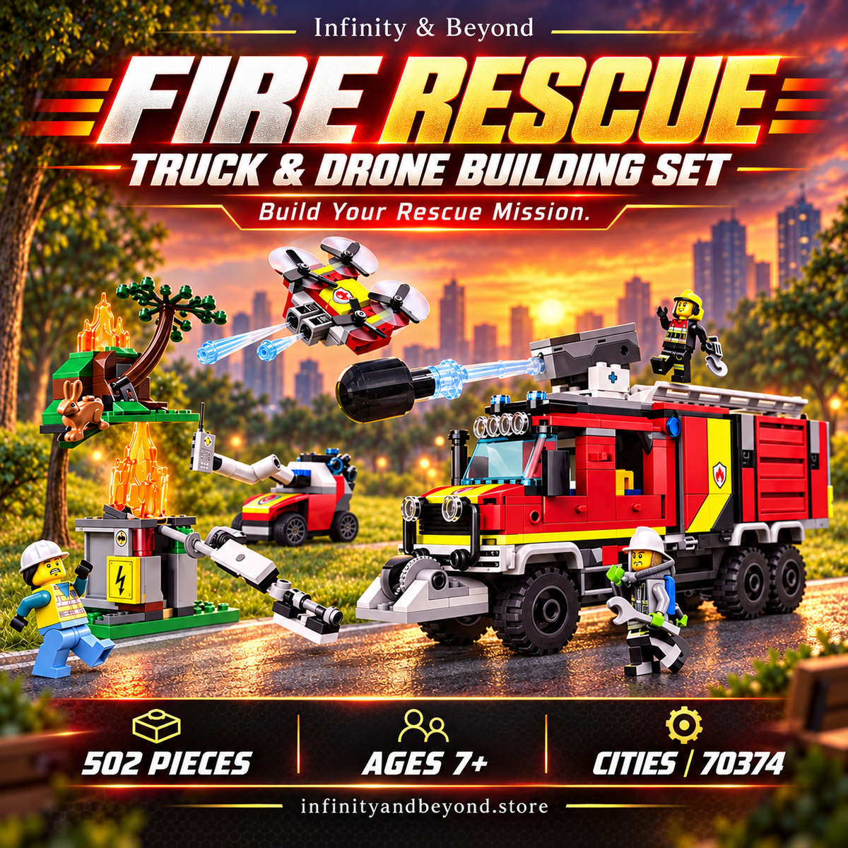 Cities Fire Rescue Truck & Drone – 502 Pieces (70374) — detailed thumbnail