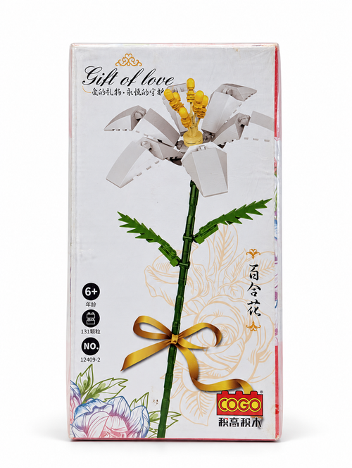 COGO White Lily Flower Building Blocks – 131 Pieces retail box on white background