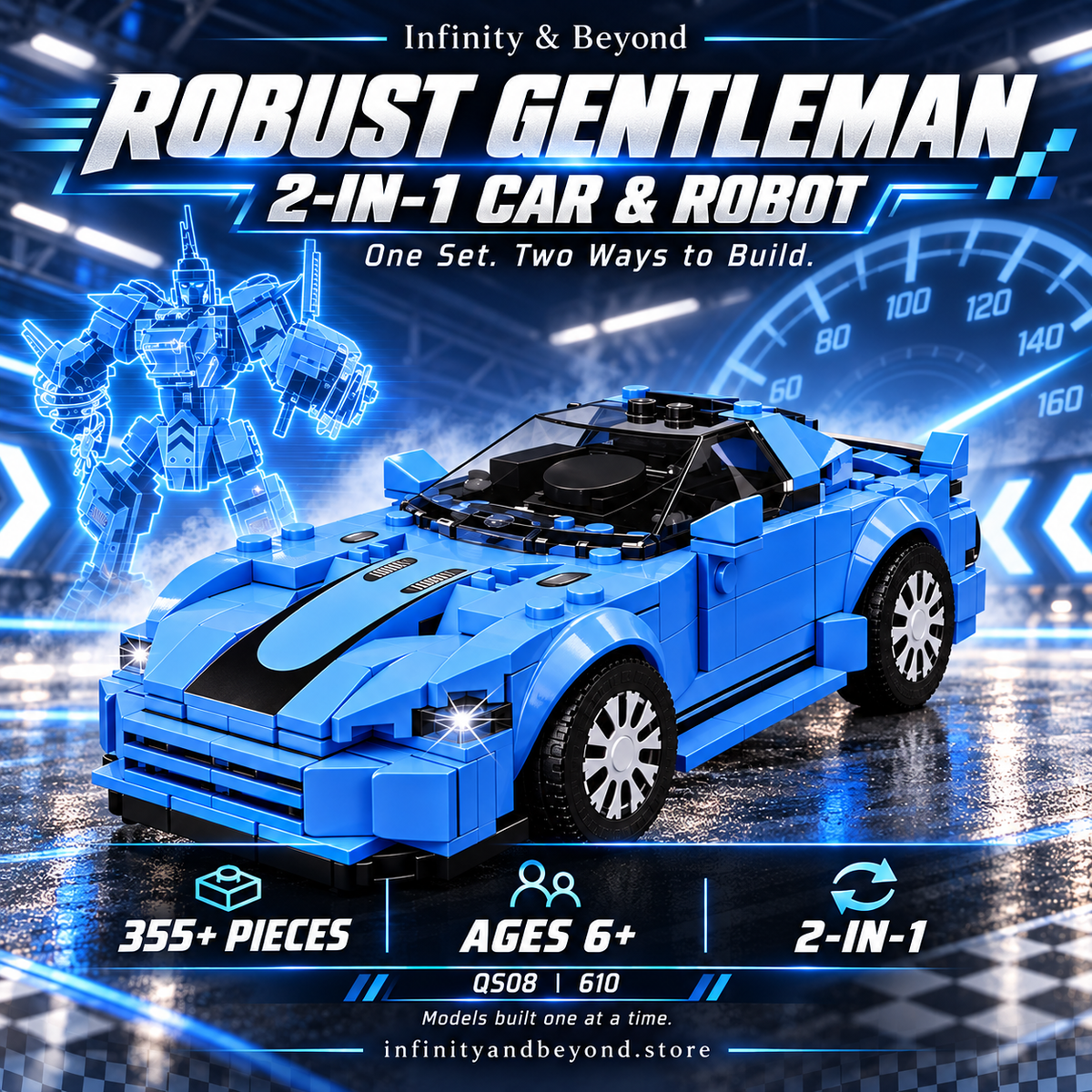Robust Gentleman 2-in-1 Transforming Car & Robot – 355+ Pieces (610) — detailed thumbnail