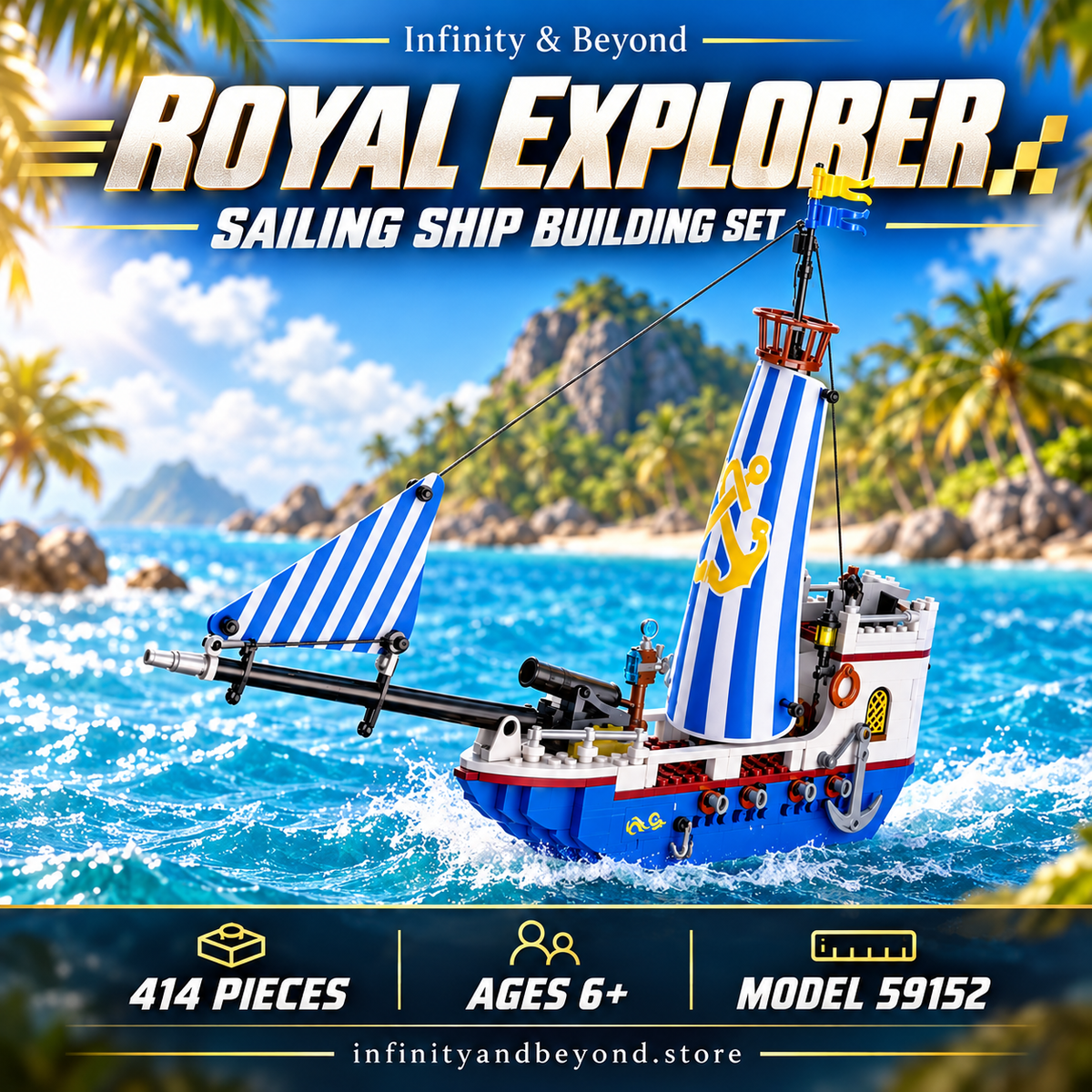 Royal Explorer Pirate Sailing Ship Building Blocks– 414 Pieces (59152) — Infinity & Beyond thumbnail