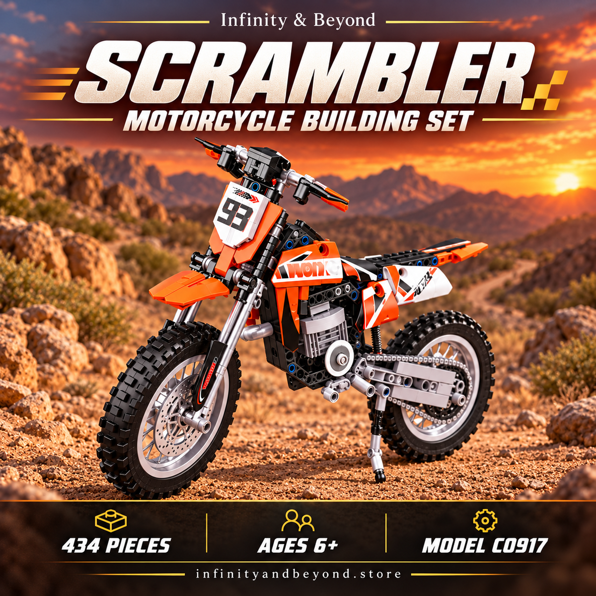 Tech-Fun Scrambler Motorcycle – 434 Pieces (C0917) — Infinity & Beyond thumbnail