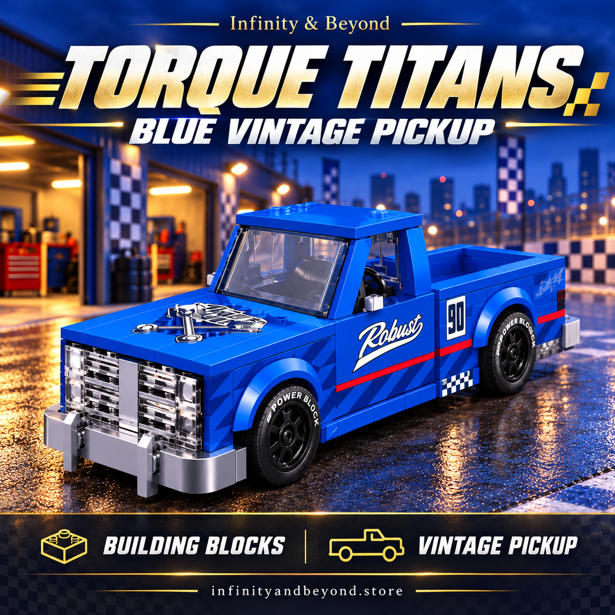Torque Titans Blue Vintage Pickup building set — Infinity & Beyond thumbnail