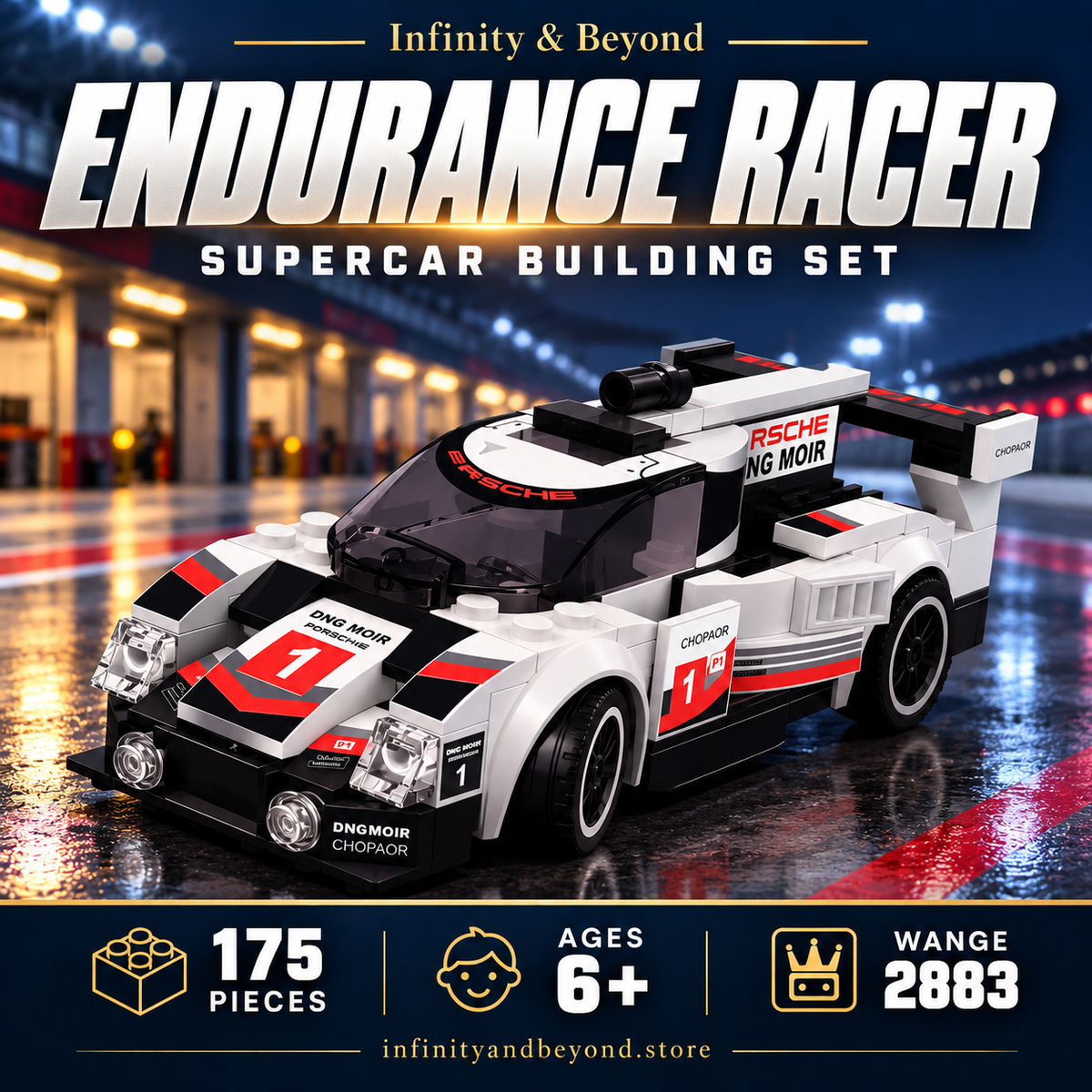 WANGE 2883 White Endurance Supercar — 175 pieces, ages 6+